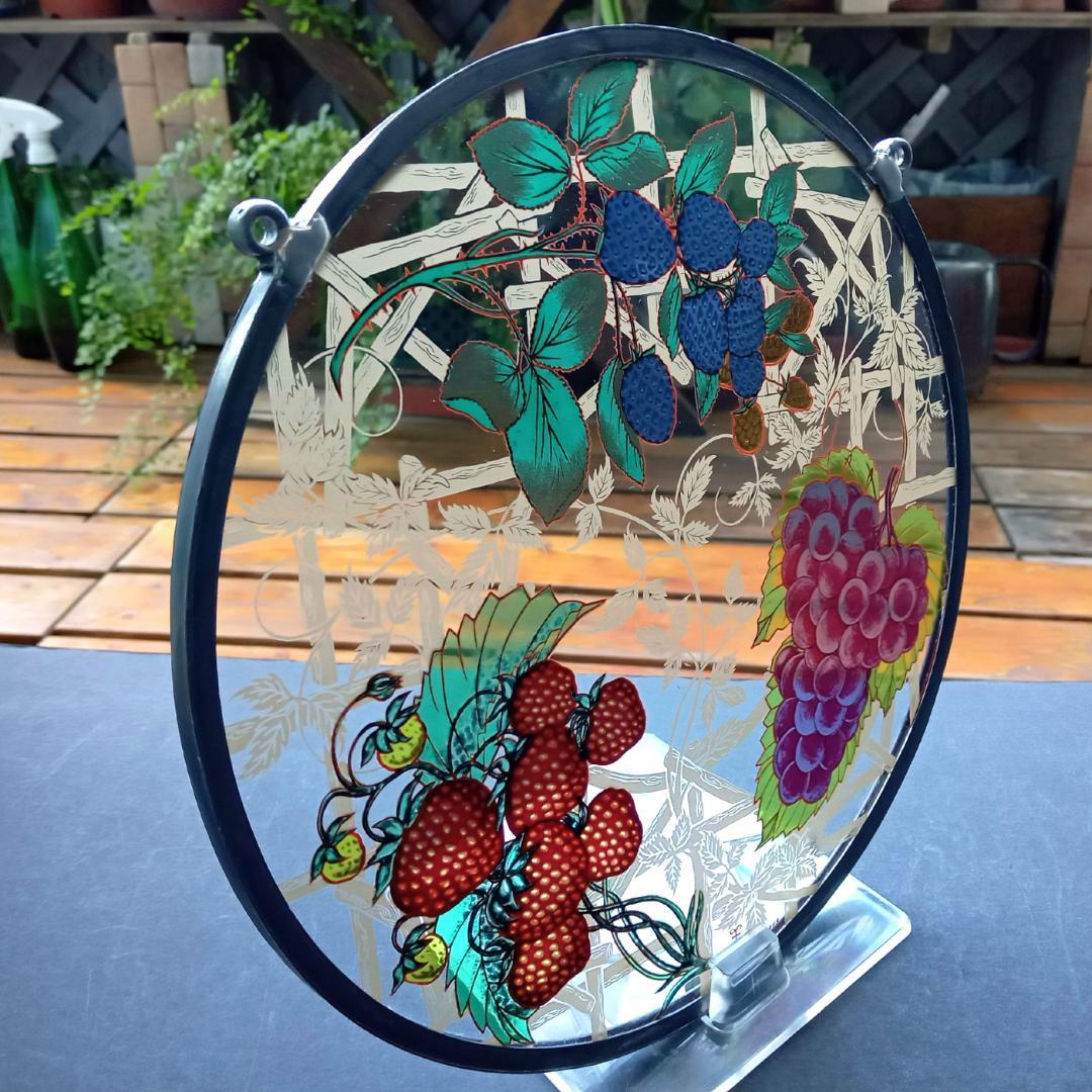 大判アメリカ ステンドグラス Berries＆Grapes グラスマスターズ社c