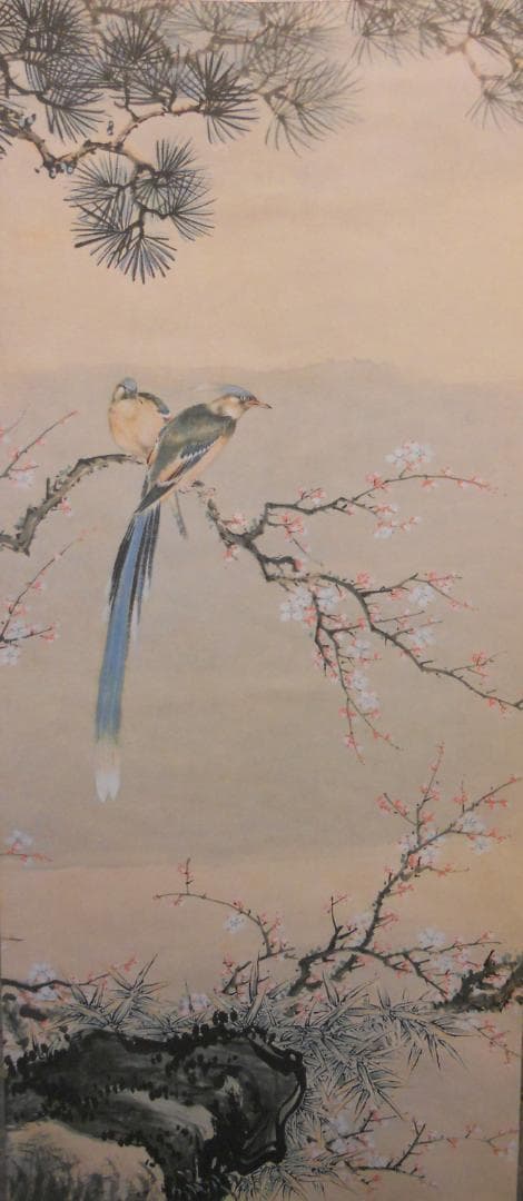 掛け軸 田崎草雲 花鳥山水 絹本 名品 複製 希少 軸装 茶道具 掛軸 美品