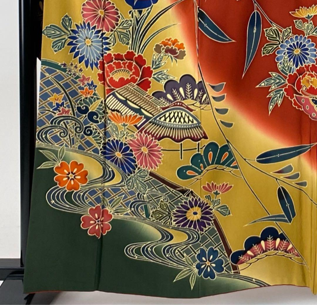 大特価SALE中◉高級振袖フルセット 【9点セット】落款あり作家品草花 染め分け