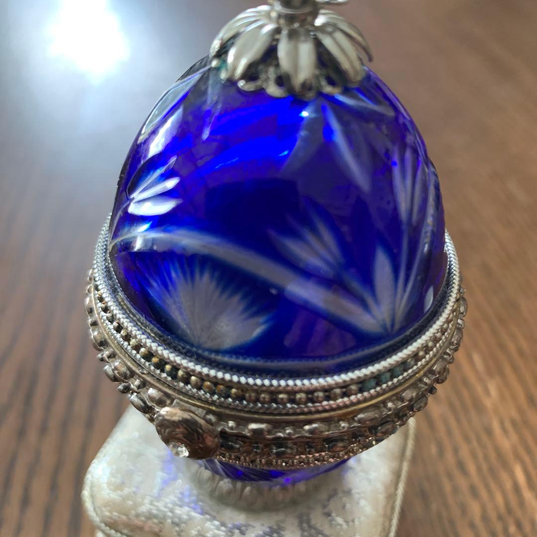 アンティーク⭐️コバルトブルー切子ガラス⭐️オルゴール付きリングケース⭐️蔵保管