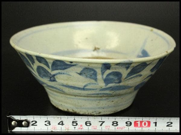 青花 碗 古染付 花弁文様 中国美術(メ1696)