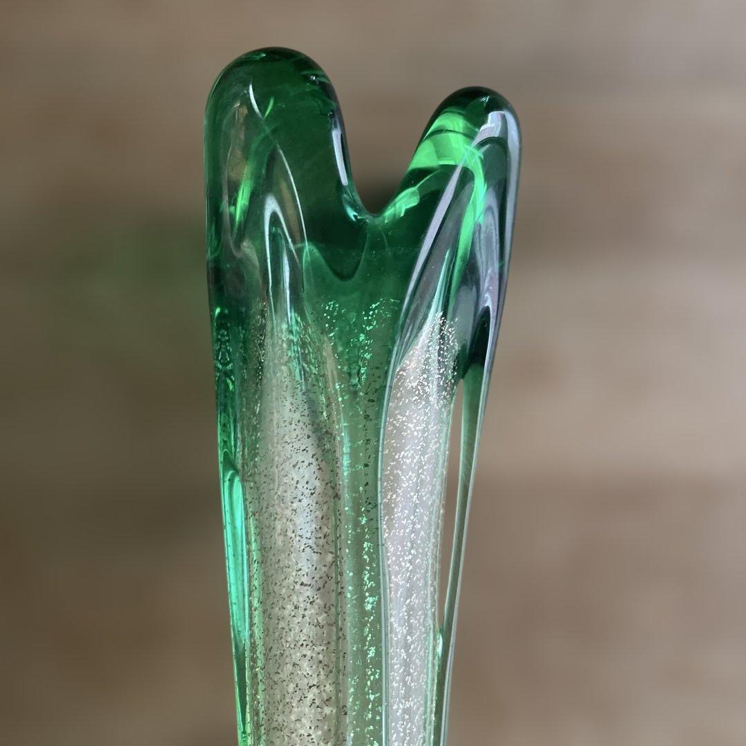津軽びいどろ　グリーンと青のガラス花瓶