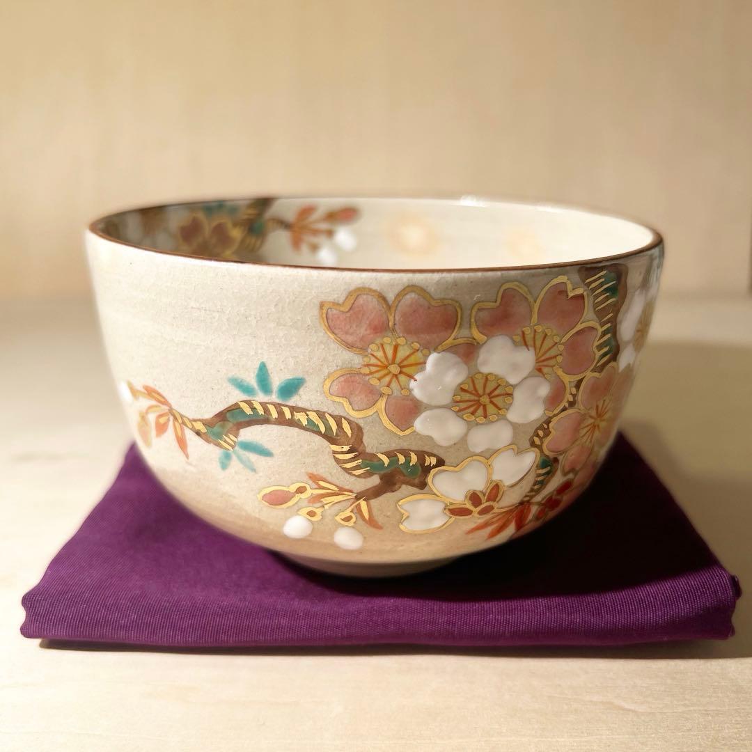 京焼　乾山写　桜の図　抹茶茶碗