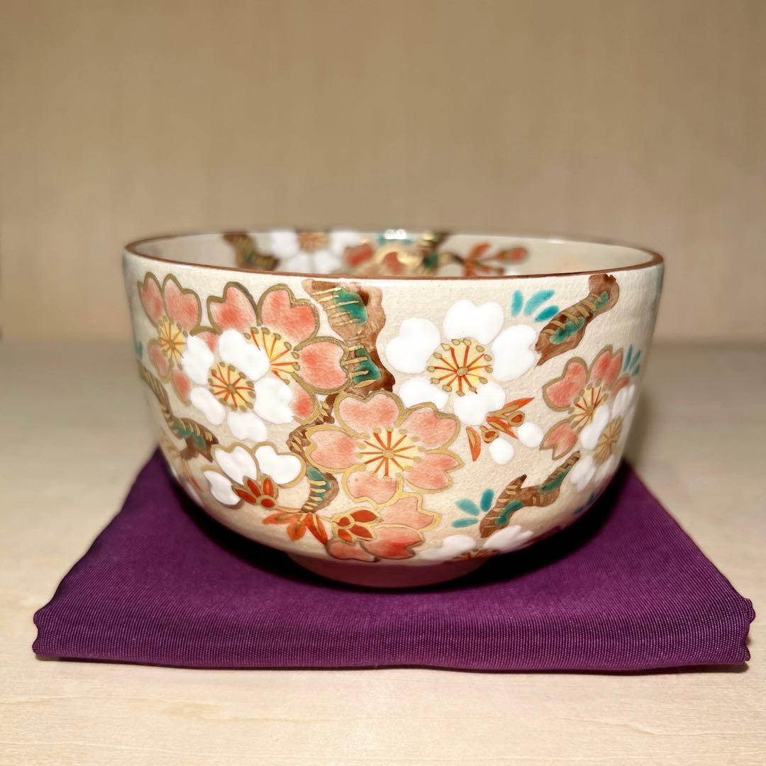 京焼　乾山写　桜の図　抹茶茶碗