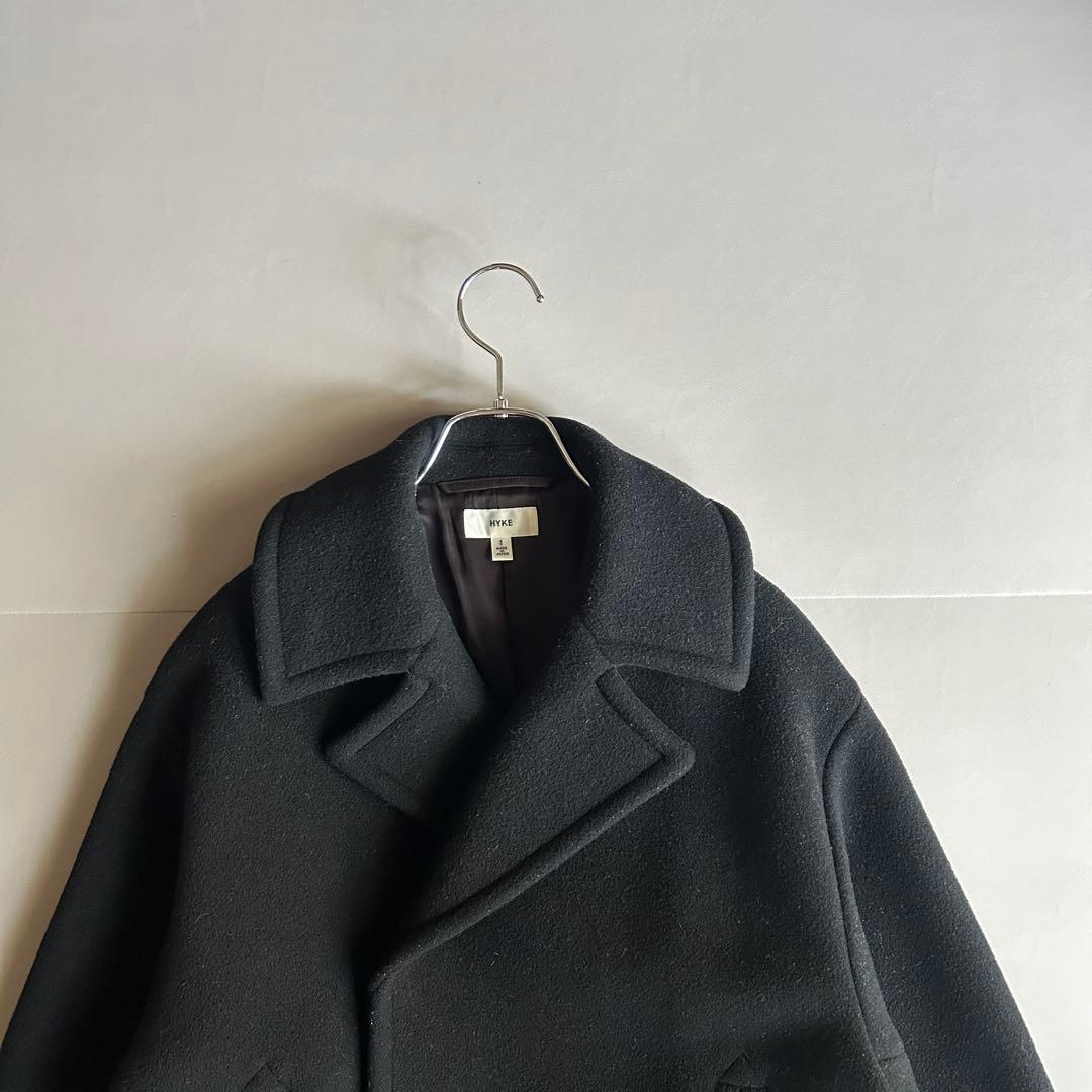 HYKE メルトンウール 比翼チェスターコート ブラック サイズ1