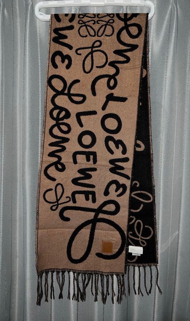 LOEWE ロエベ マフラー ブラウン ブラック ロゴ フリンジ ストール