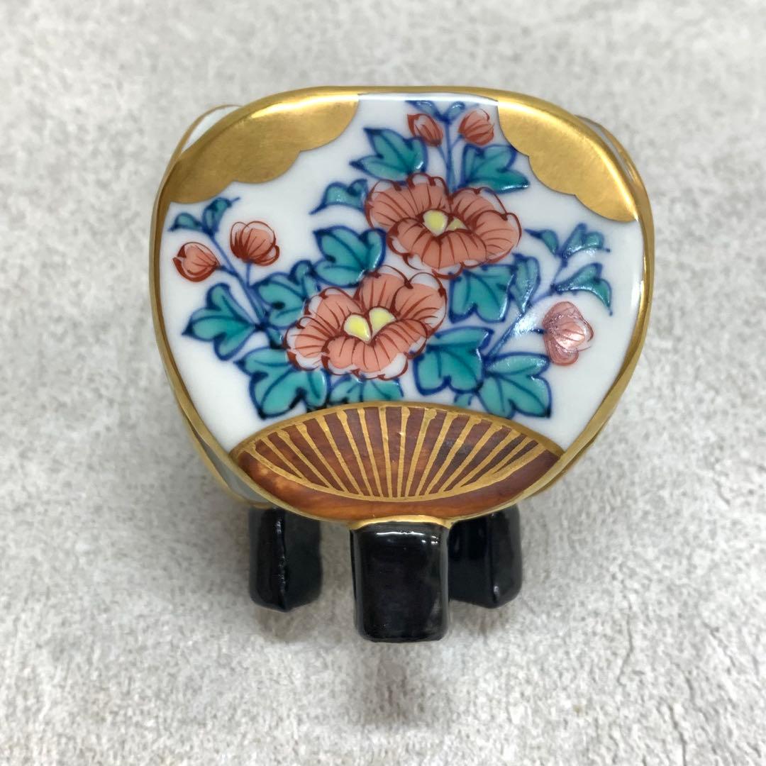 蓋置 高野昭阿弥 団扇 共箱 花鳥 金 茶道具 茶の湯