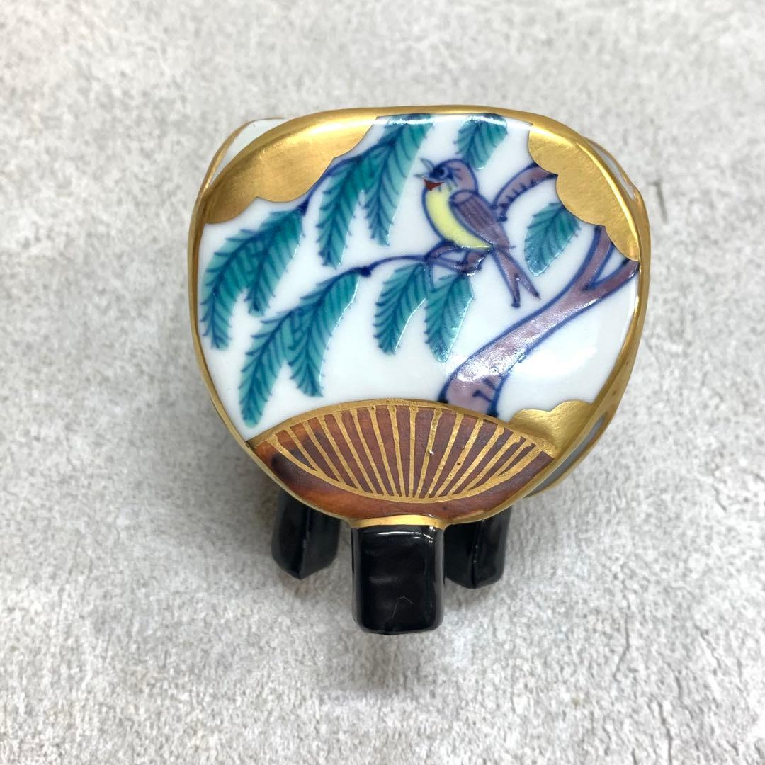 蓋置 高野昭阿弥 団扇 共箱 花鳥 金 茶道具 茶の湯