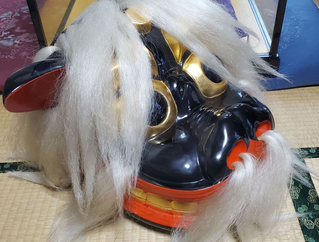 専用特製ケース付　山形県　置賜　黒獅子　獅子舞い　獅子頭
