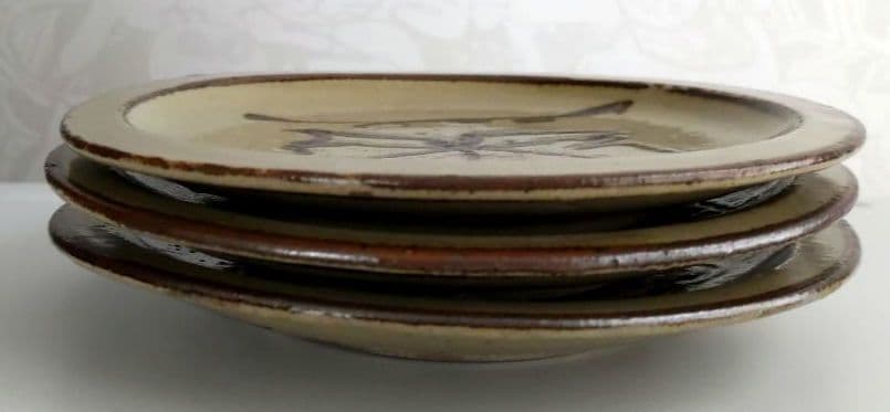 【富本憲吉自作】土焼鉄描銅彩葡萄模様皿 3枚セット 1930年作