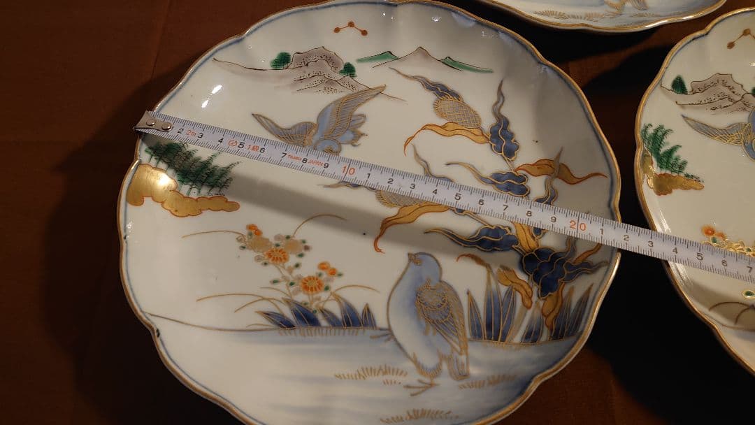 古伊万里　伊万里　大聖寺伊万里　大皿　金襴手　鳥の図　江戸期　3客