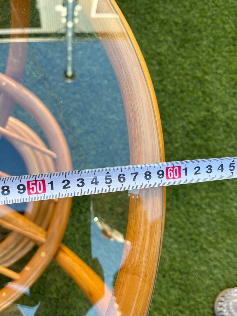 【昭和レトロ】藤 ラタン 丸テーブル　丸椅子セット