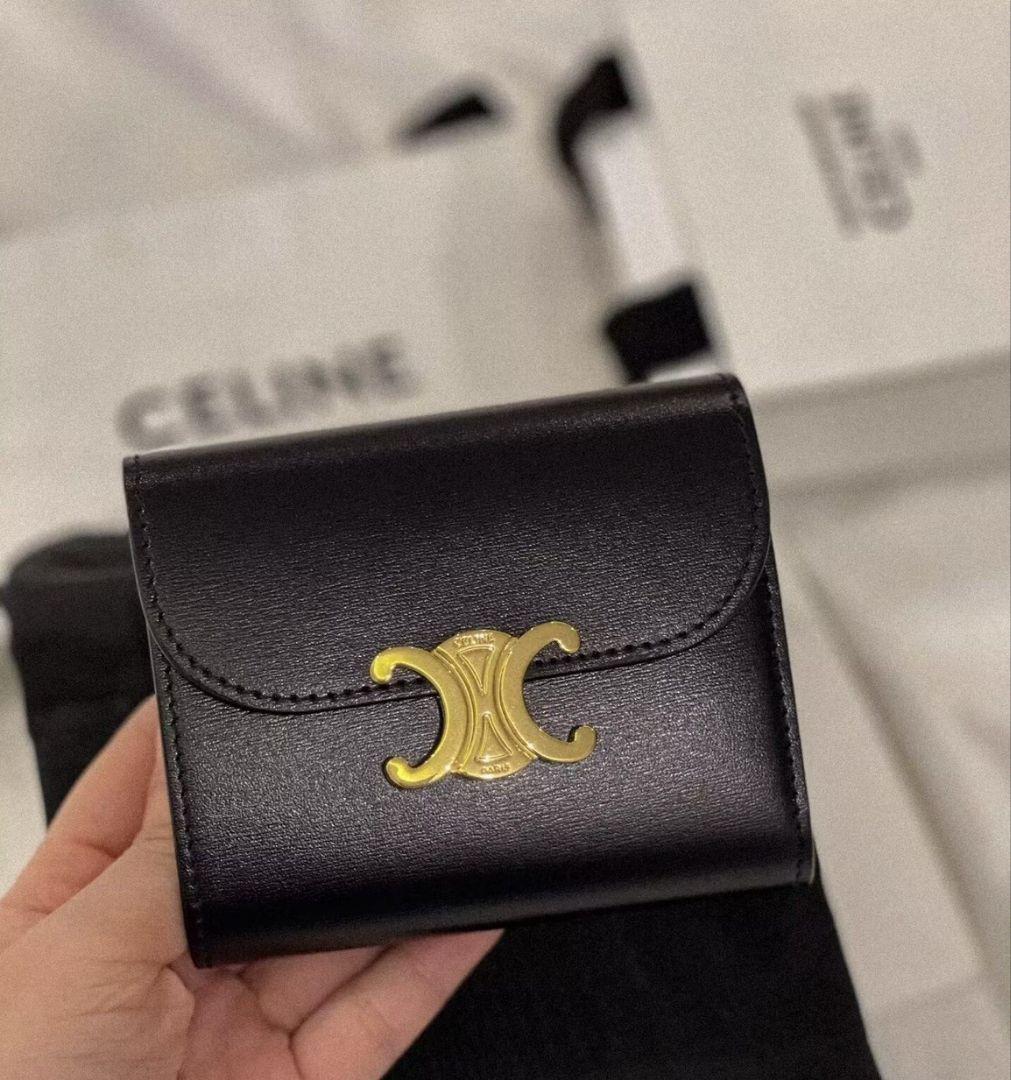 CELINE セリーヌ トリオンフ レザー 三つ折り 財布 ブラック ゴールド金