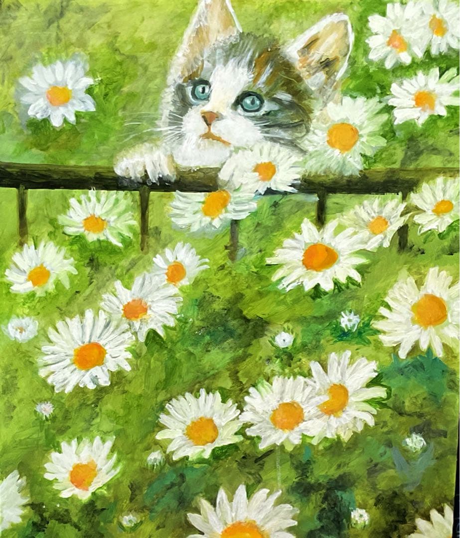 油彩画　「　お花畑でかくれんぼ 　」　原画　F10号