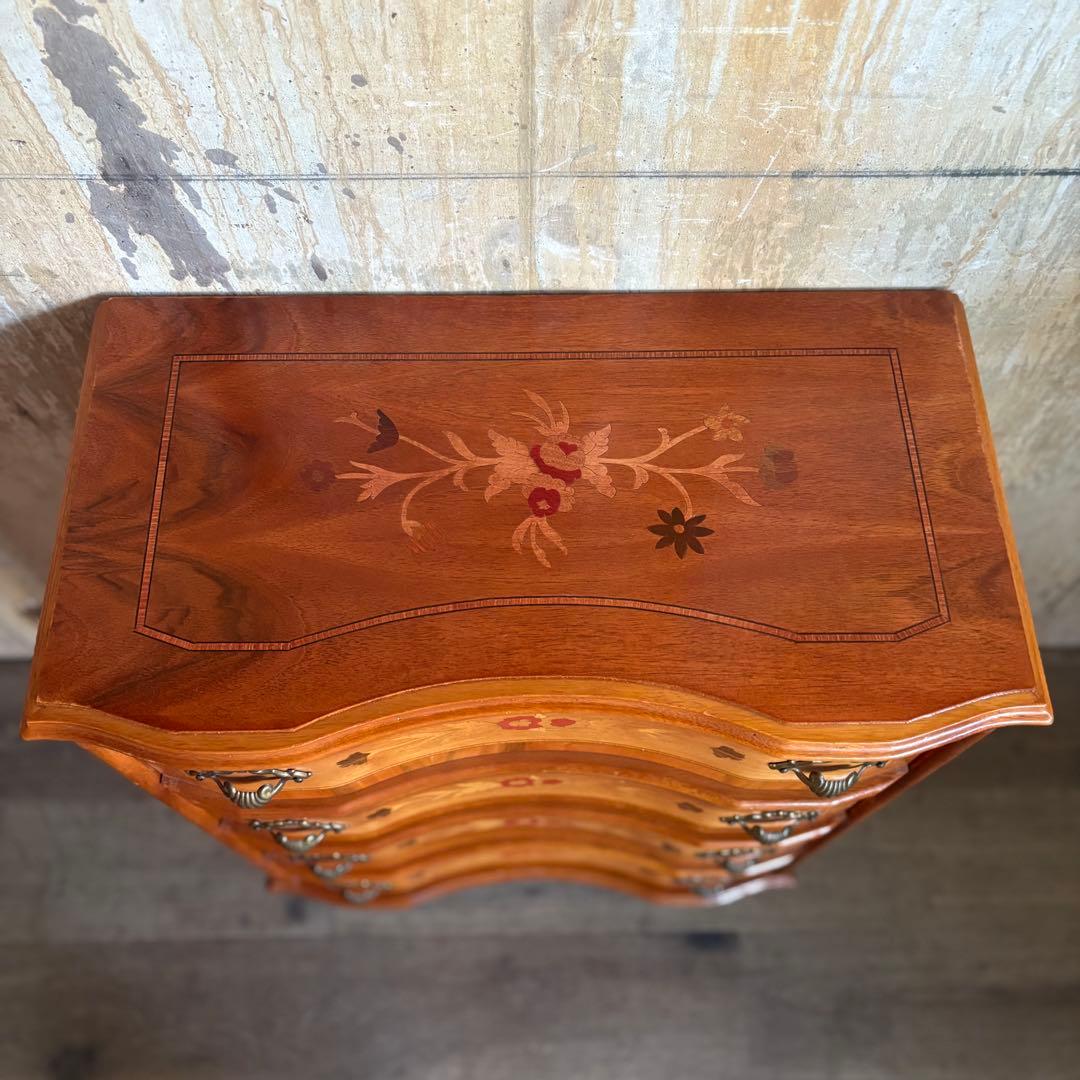 イタリア　MOR-RENS社　象嵌チェスト　4段　ミドルチェスト　マホガニー　②