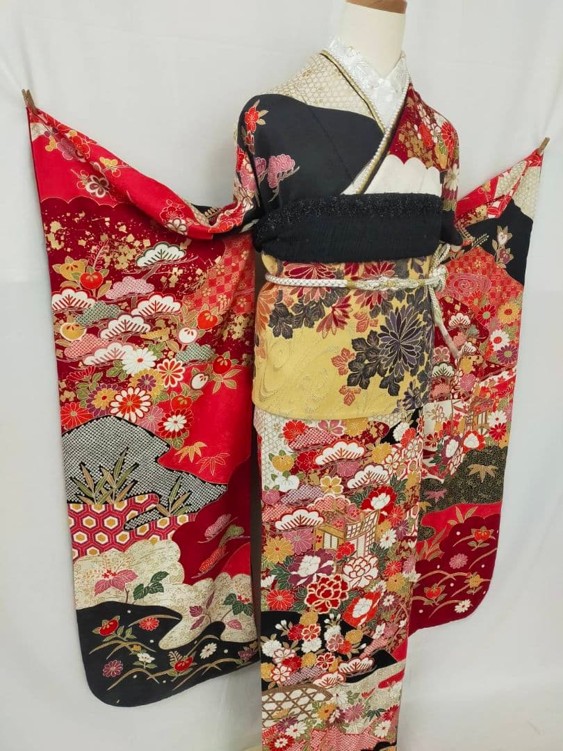 売約済み【WA-Modern】★★正絹　振袖3点セット(振袖袋帯長襦袢)★★