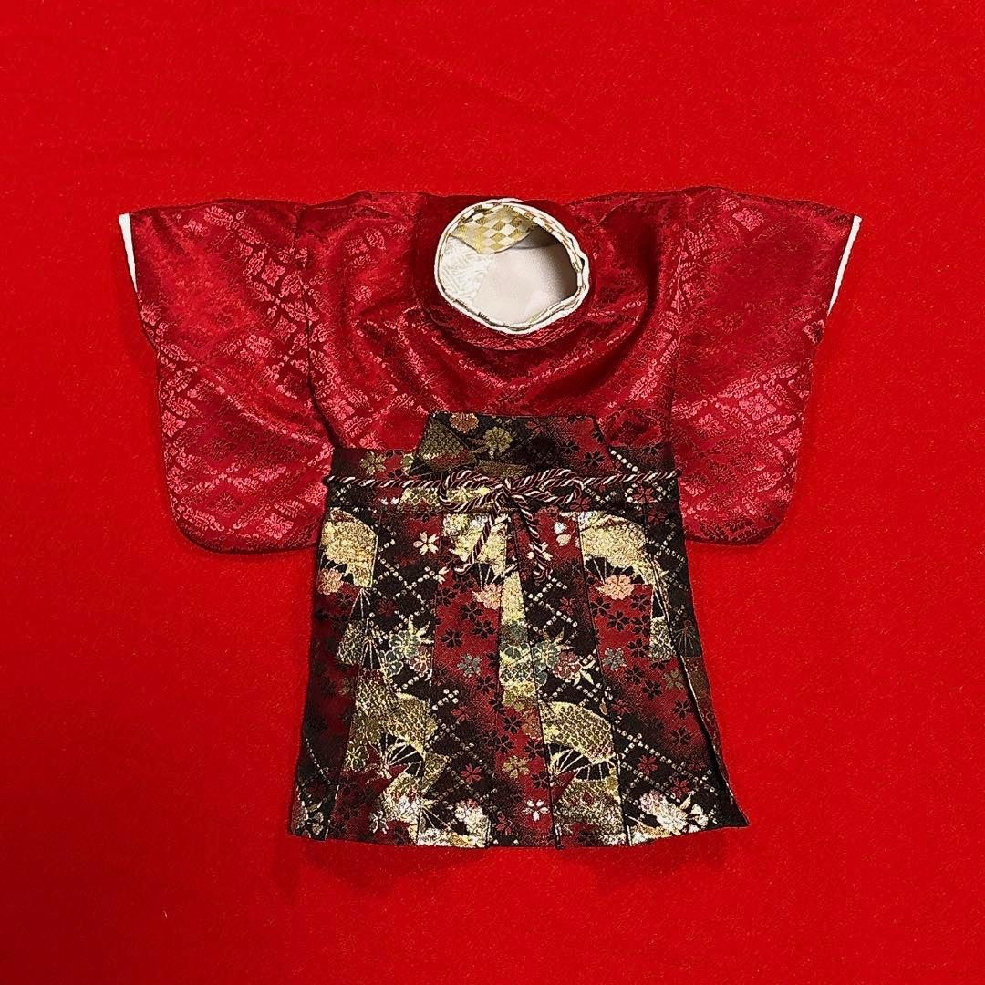 即納✨犬の袴✨犬用本格袴セット エンジ 扇柄 SM 扇柄 西陣織 金襴