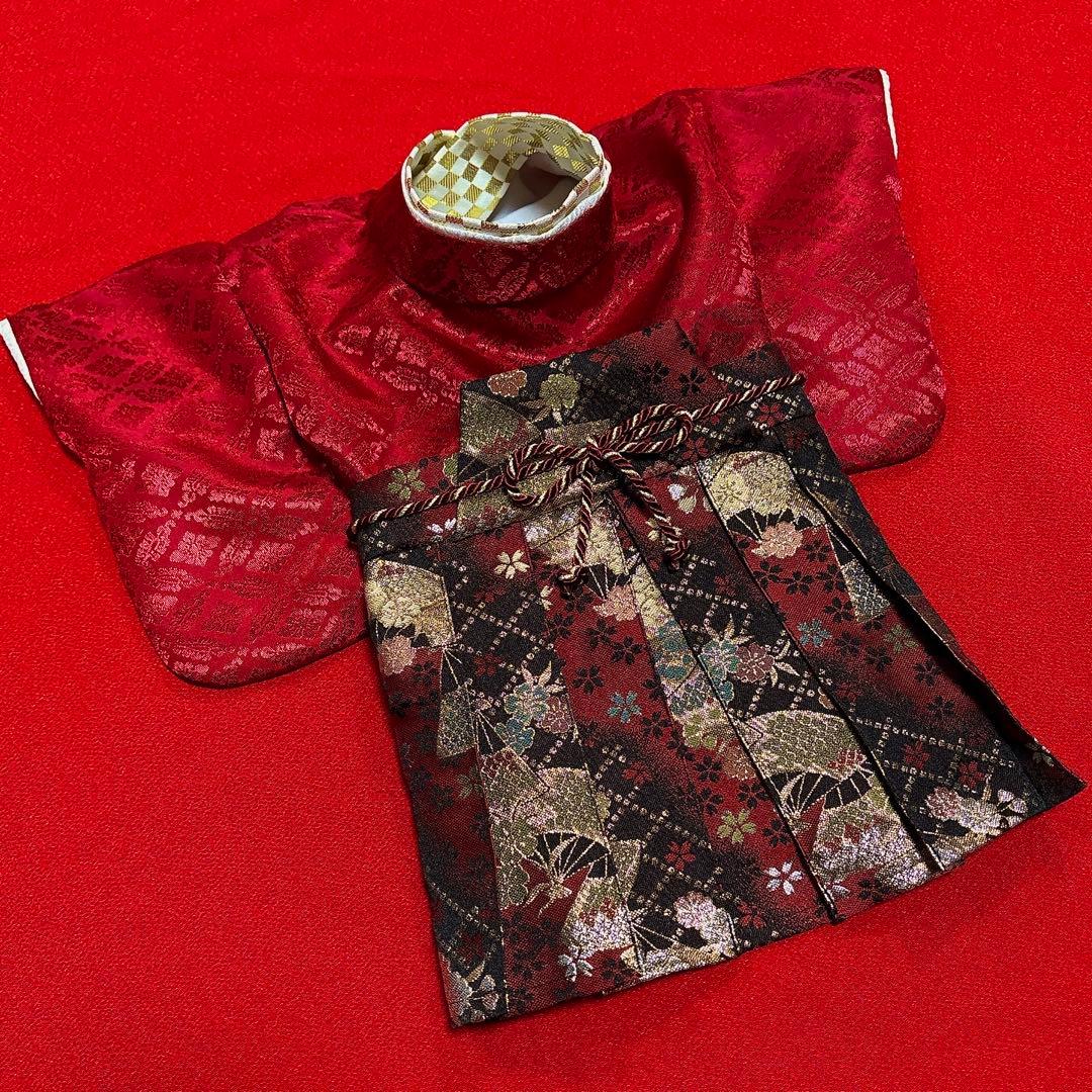 即納✨犬の袴✨犬用本格袴セット エンジ 扇柄 SM 扇柄 西陣織 金襴