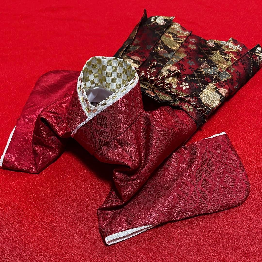 即納✨犬の袴✨犬用本格袴セット エンジ 扇柄 SM 扇柄 西陣織 金襴