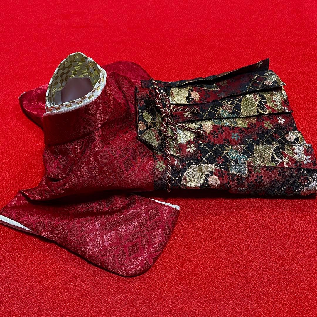 即納✨犬の袴✨犬用本格袴セット エンジ 扇柄 SM 扇柄 西陣織 金襴