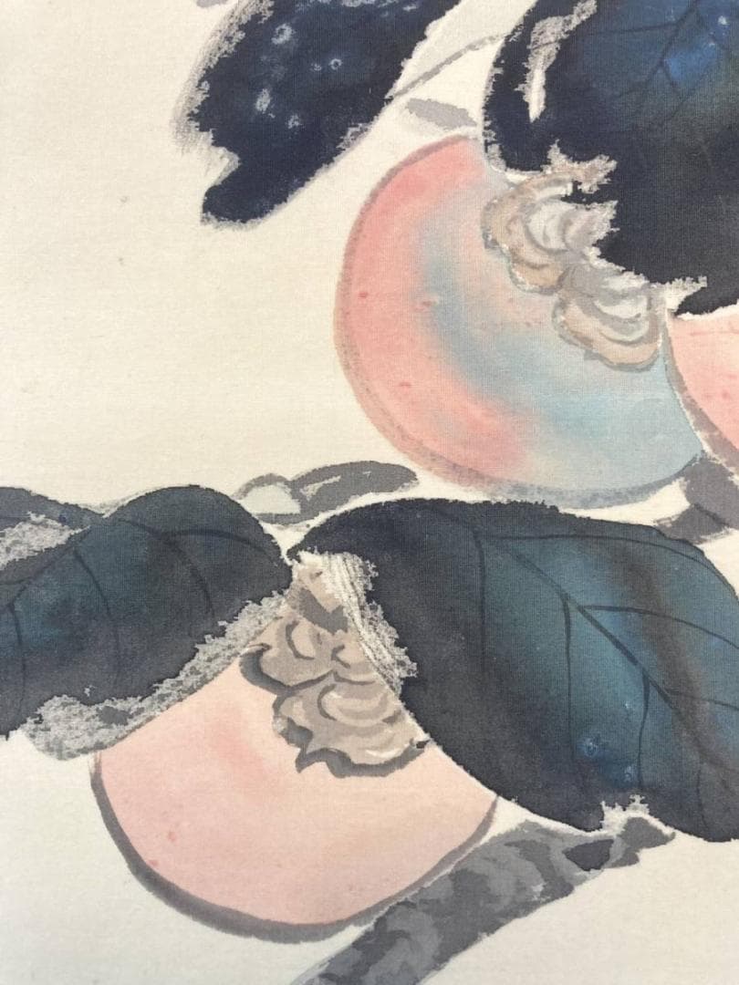 木村武山「雀に柿」花鳥画 掛軸 絹本：茨城県