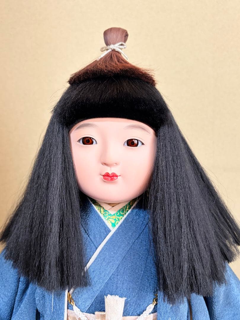 【高級　極美品】市松人形 玉秀作 ペア 男の子 女の子 ガラスケース有　台座付き