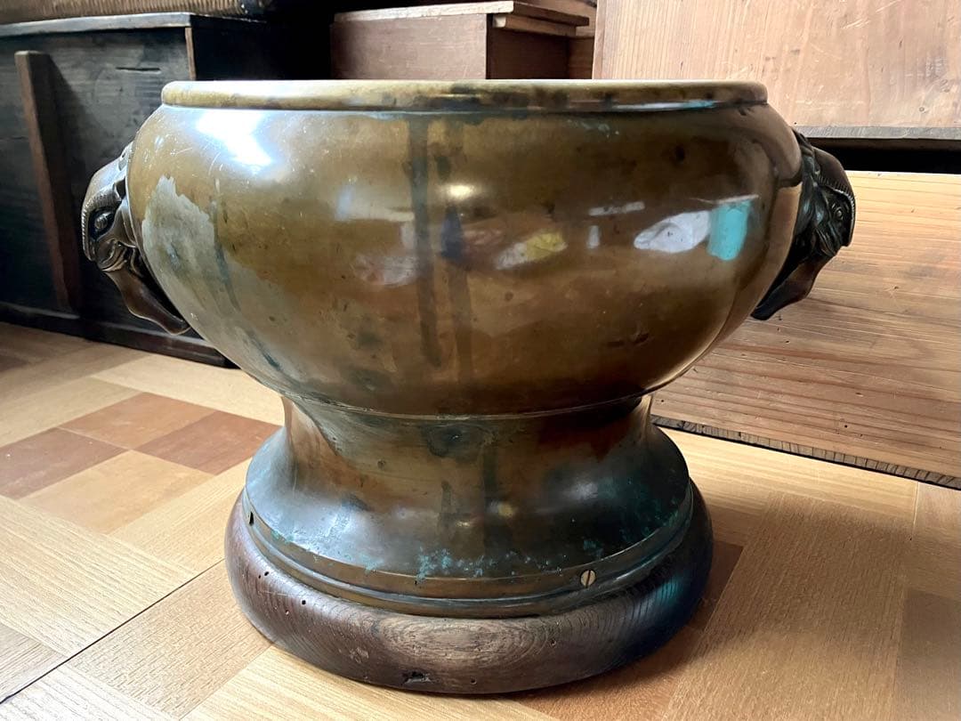 火鉢 一対 獅子耳 時代 骨董 明治 大正 アンティーク 古美術 古道具 レトロ