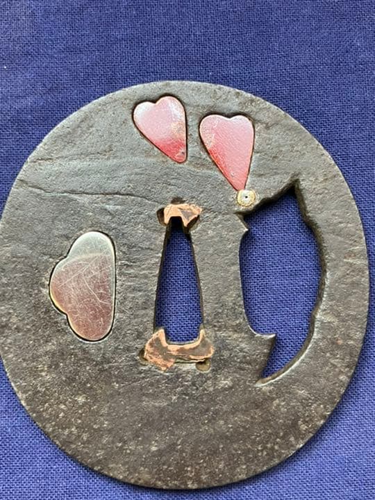 刀鍔　鍔　鉄地　銀と銅の象嵌