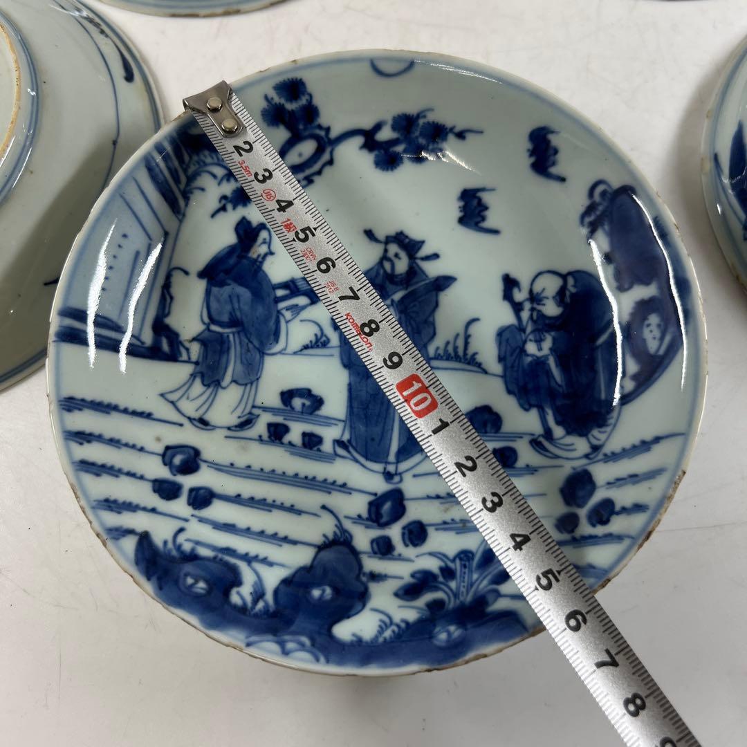 中国明末清朝期　古染付人物画中皿19枚　木箱　約16.5㎝東Y7-0723⭐︎2F