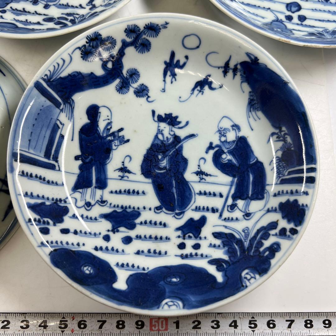 中国明末清朝期　古染付人物画中皿19枚　木箱　約16.5㎝東Y7-0723⭐︎2F