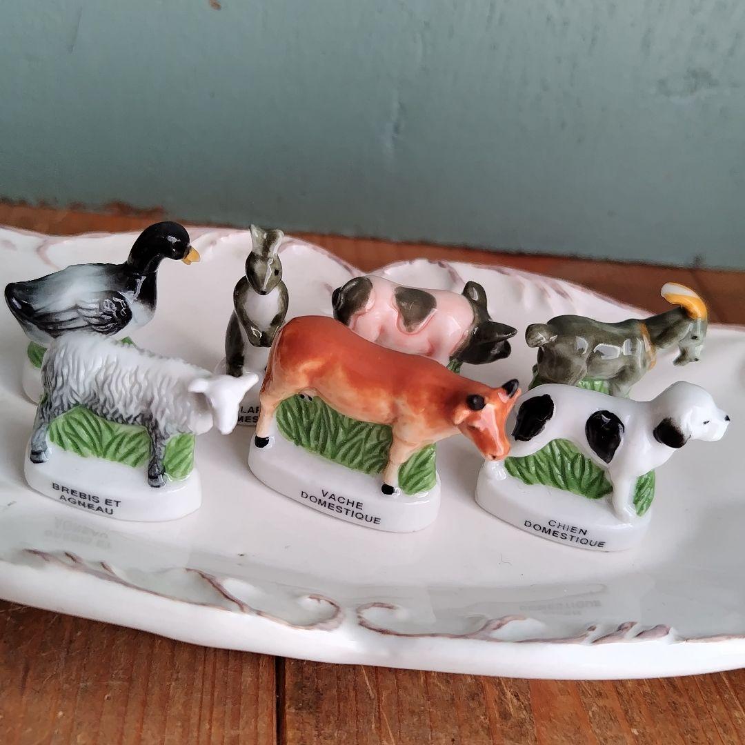 ビンテージフェーブ　農園　羊　フランス製ミニチュア雑貨ガレット陶器置物　シープ