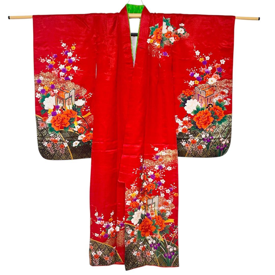 着物　七五三　7歳　女の子　13点　フルセット　赤　御所車　花文　吉祥文様