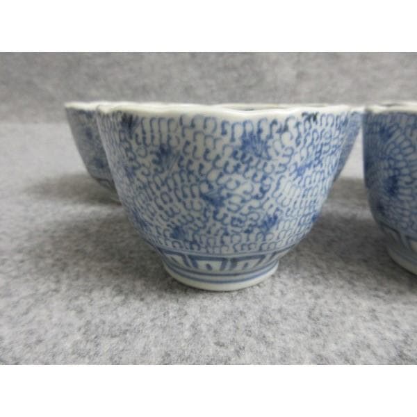 古伊万里染付微塵唐草向付5個 [B28202]