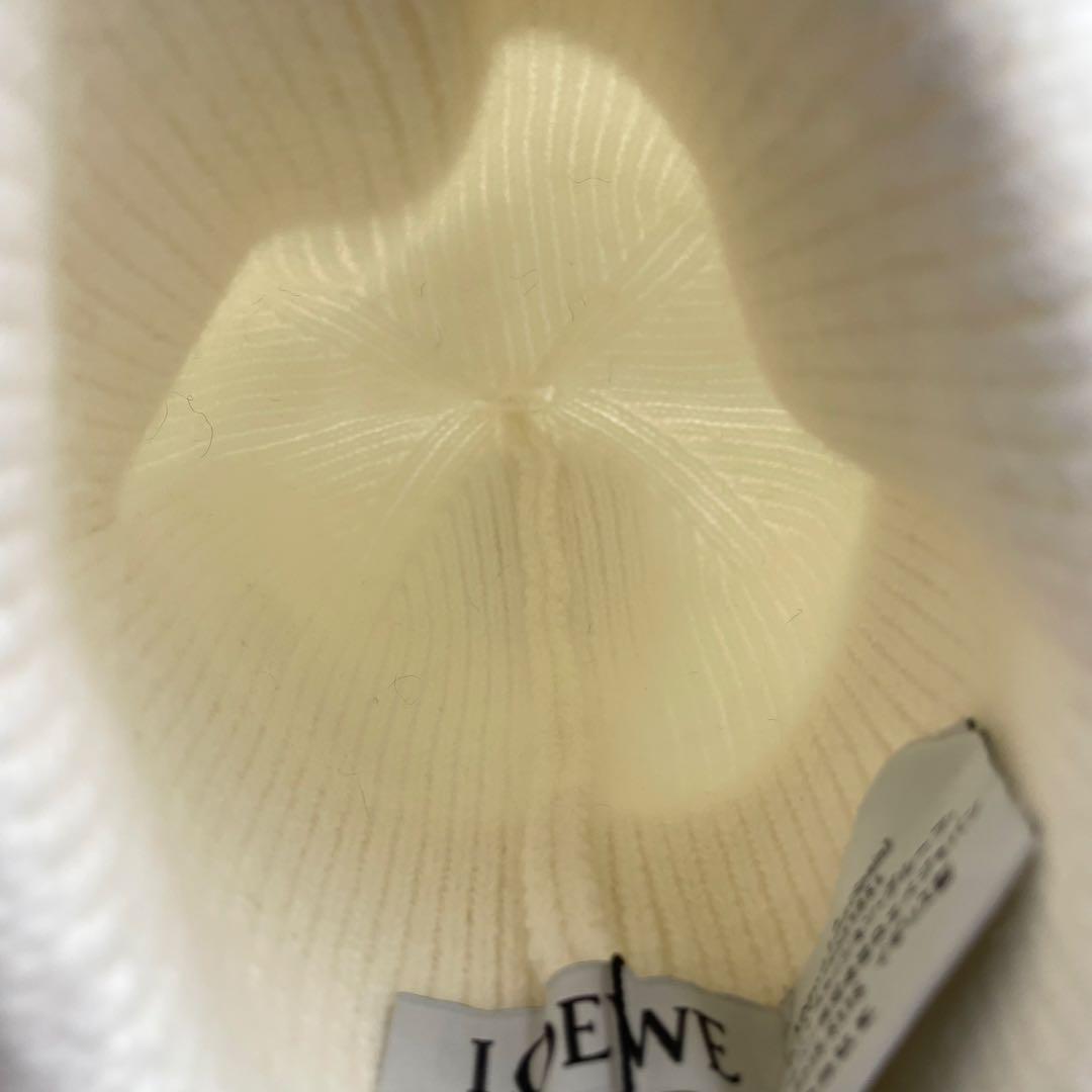 未使用★ロエベ　ニット帽　カシミヤ混　ロゴ　レディース　ホワイト