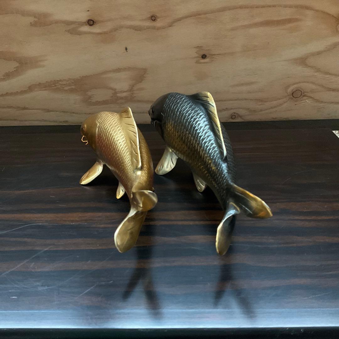 双鯉 双鯉 夫婦鯉 縁起物 金属製鯉の彫刻セット 置物 美術品 金属製鯉の装飾品