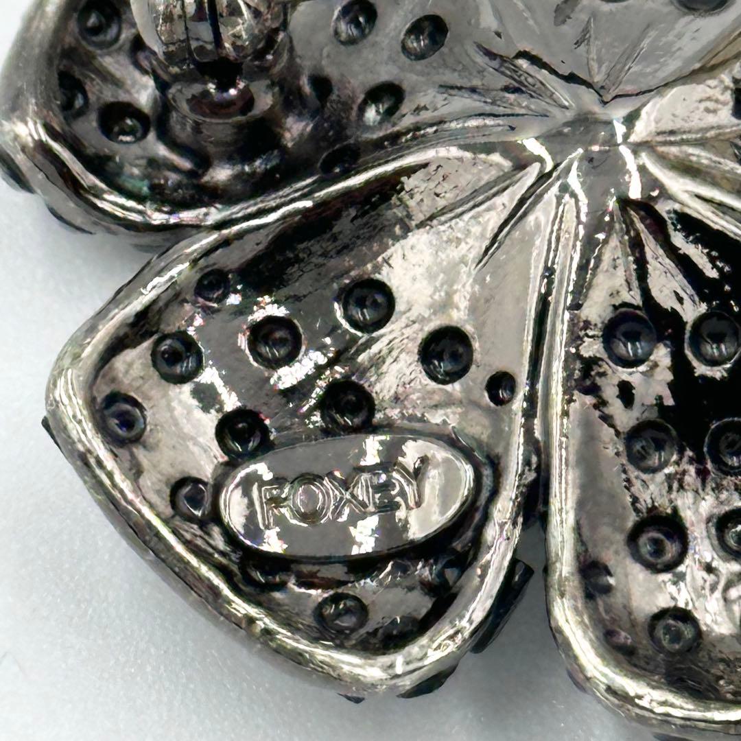 FOXEY フォクシー ブローチ フラワー ラインストーン ブラック