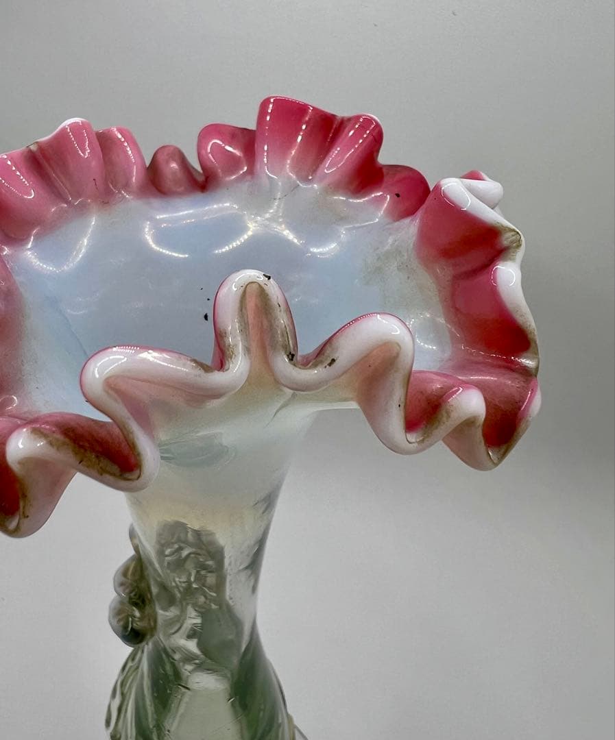 ウランガラス　花瓶　大正ロマン　赤縁フリル　電笠　氷コップ　飴屋瓶　アンティーク