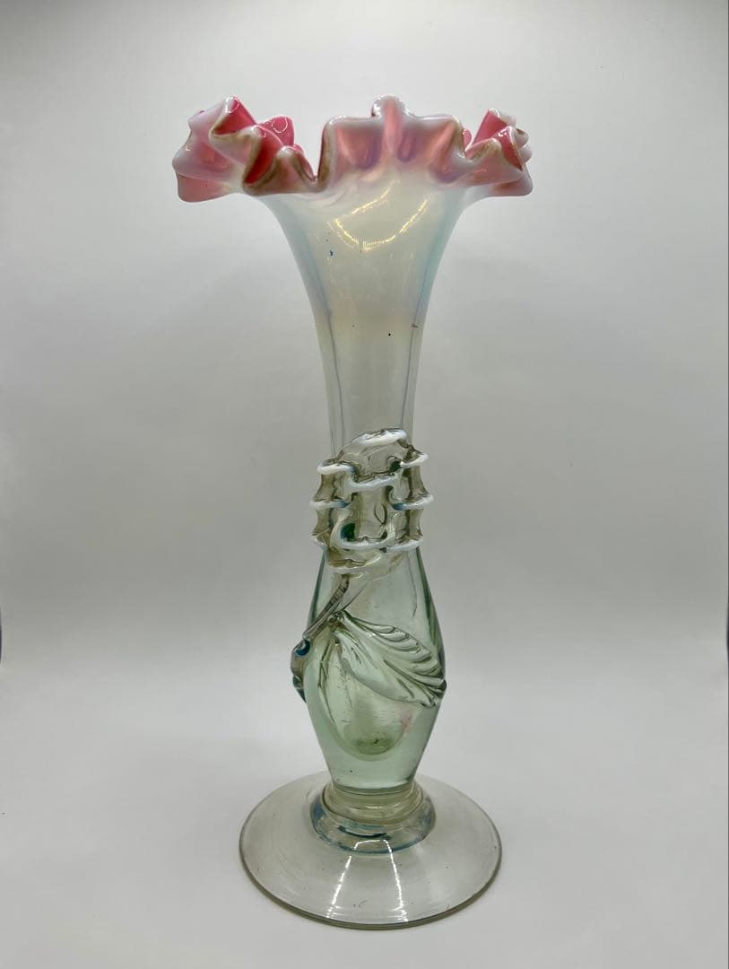 ウランガラス　花瓶　大正ロマン　赤縁フリル　電笠　氷コップ　飴屋瓶　アンティーク