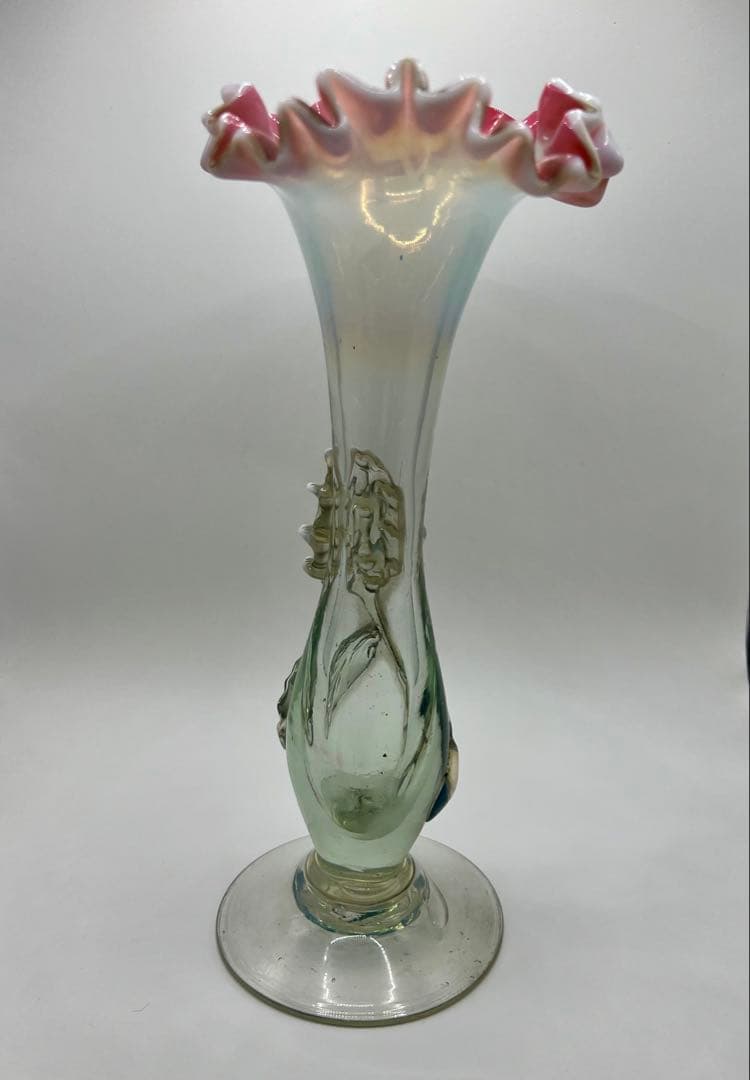 ウランガラス　花瓶　大正ロマン　赤縁フリル　電笠　氷コップ　飴屋瓶　アンティーク