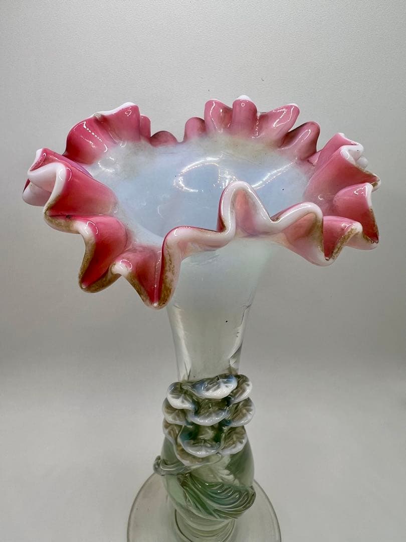 ウランガラス　花瓶　大正ロマン　赤縁フリル　電笠　氷コップ　飴屋瓶　アンティーク