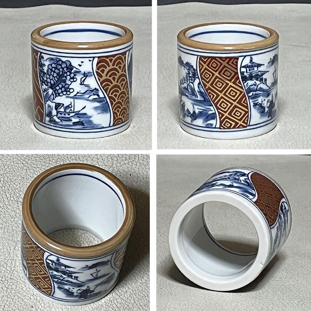 西尾瑞豊 染付 金襴手 皆具 共箱 水指 建水 杓立 蓋置 茶道具【k3580】