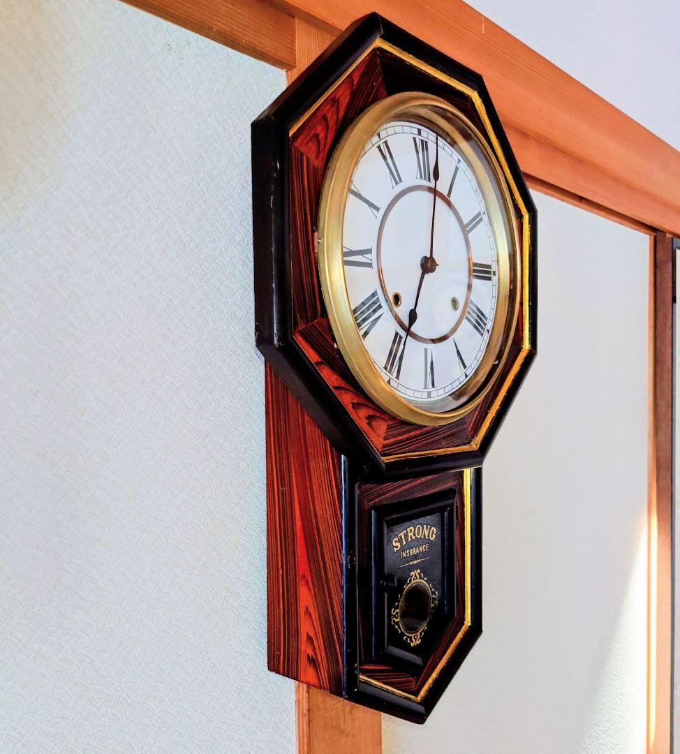 〈完動・美品〉名古屋時計製造　十寸金筋玉縁八角ゼンマイ振り子時計 古時計