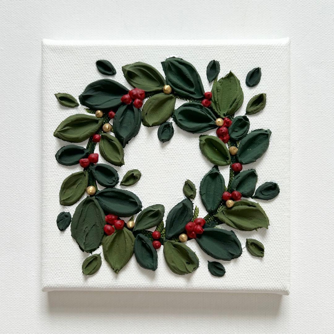 Christmas wreath 絵画原画 アクリル画テクスチャーアート