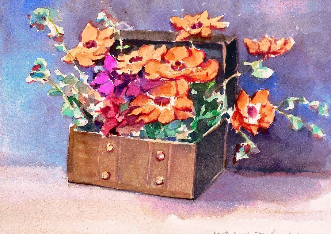 花の水彩画（額装済み）