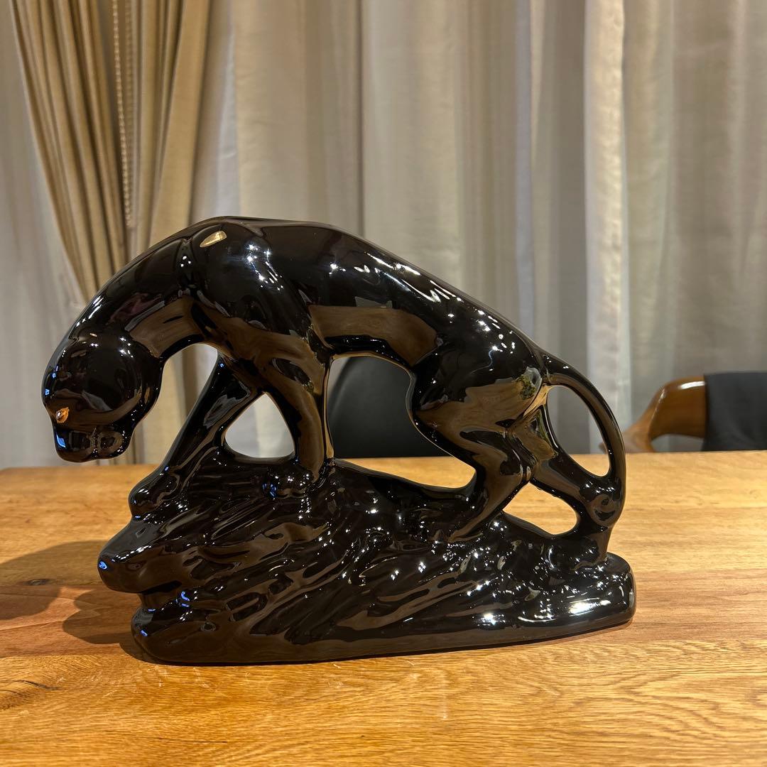 ★セラミック★黒豹★置物★ブラックパンサー★工芸品★インテリア★ヴィンテージ