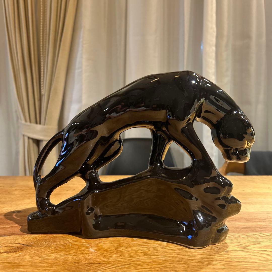 ★セラミック★黒豹★置物★ブラックパンサー★工芸品★インテリア★ヴィンテージ