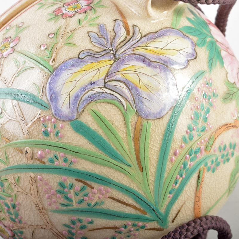 茶道具　京焼　三代　東山深山造　色絵　四季草花文　吊香炉　共布共箱　MR7382