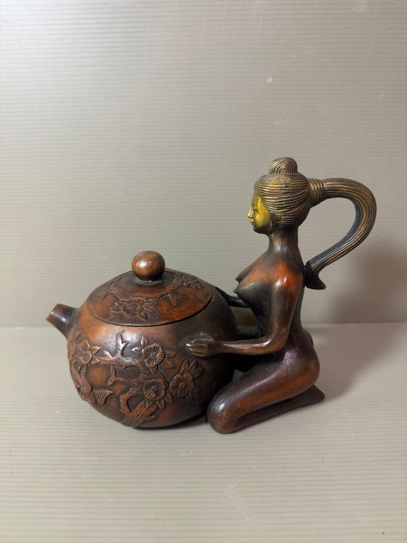 2856 中国骨董　大清乾隆銘　純銅製　聖女　急須　時代物