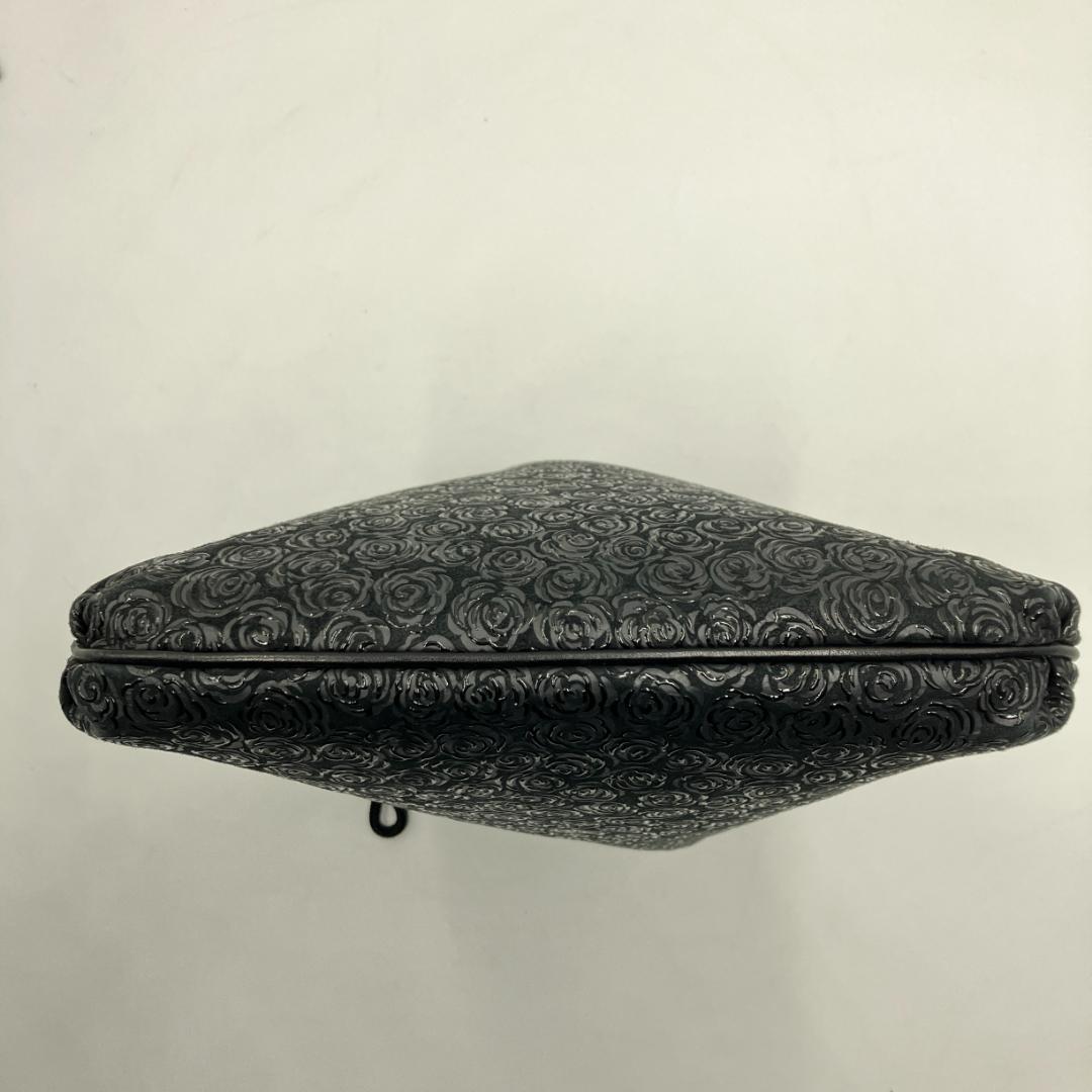 【千恵子】印傳屋 ローズ柄 花柄 巾着バッグ 鹿革 ディアスキン 黒