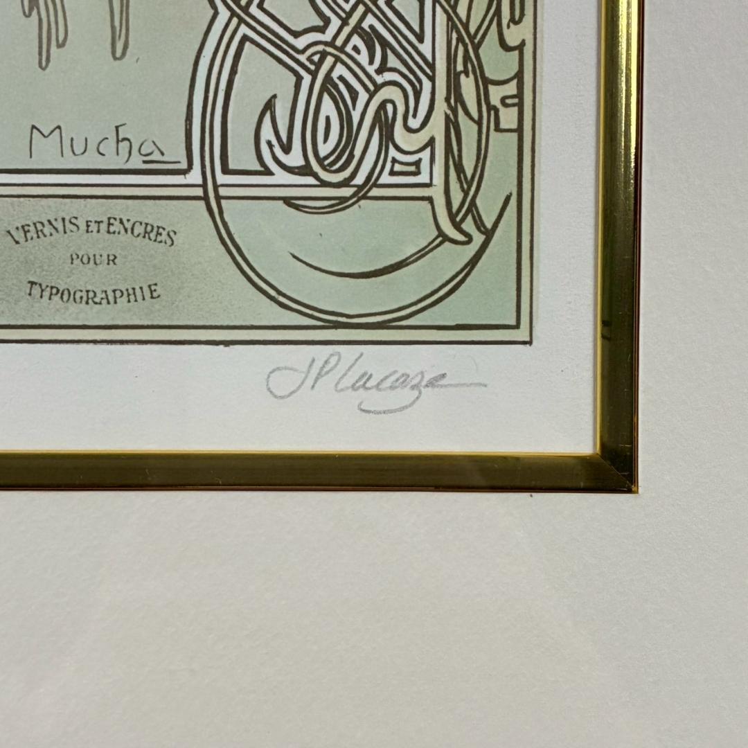 美品 アルフォンス・ミュシャ「四季・秋」リトグラフ 摺師サイン入り お洒落額装